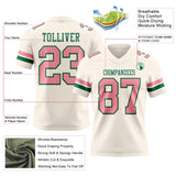 Custom Cream Medium Pink-Kelly Green Mesh Authentic Football Jersey