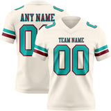 Custom Cream Aqua-Crimson Mesh Authentic Football Jersey