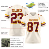 Custom Cream Burgundy-Gold Mesh Authentic Football Jersey