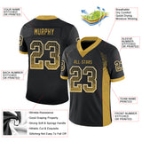 Custom Black Old Gold-White Drift Fashion Football Jersey