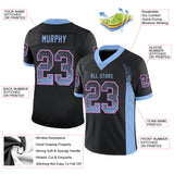Custom Black Light Blue-Pink Drift Fashion Football Jersey