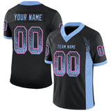 Custom Black Light Blue-Pink Drift Fashion Football Jersey