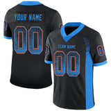 Custom Black Powder Blue-Orange Drift Fashion Football Jersey