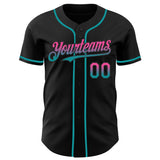 Custom Black Pink-Teal Authentic Fade Fashion Baseball Jersey