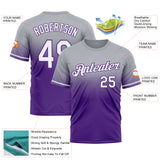 Custom Gray White-Purple Fade Fashion Performance T-Shirt