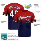 Custom Red White-Navy Fade Fashion Performance T-Shirt