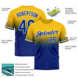 Custom Yellow Royal-White Fade Fashion Performance T-Shirt