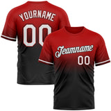 Custom Red White-Black Fade Fashion Performance T-Shirt