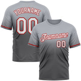 Custom Gray Steel Gray-Red Fade Fashion Performance T-Shirt
