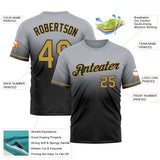 Custom Gray Old Gold-Black Fade Fashion Performance T-Shirt