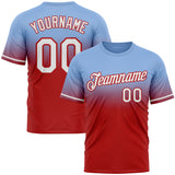 Custom Light Blue White-Red Fade Fashion Performance T-Shirt