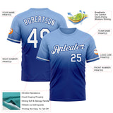 Custom Light Blue White-Royal Fade Fashion Performance T-Shirt