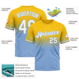 Custom Yellow White-Light Blue Fade Fashion Performance T-Shirt