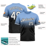 Custom Light Blue White-Black Fade Fashion Performance T-Shirt