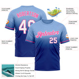 Custom Light Blue Royal-Pink Fade Fashion Performance T-Shirt