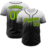 Custom White Neon Green-Black Authentic Fade Fashion Baseball Jersey