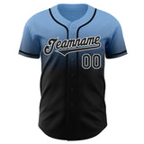 Custom Light Blue Black-White Authentic Fade Fashion Baseball Jersey