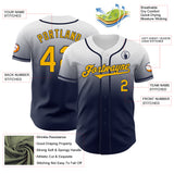 Custom White Gold-Navy Authentic Fade Fashion Baseball Jersey