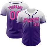 Custom White Pink-Purple Authentic Fade Fashion Baseball Jersey