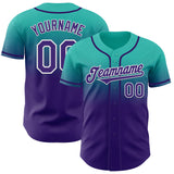 Custom Aqua Purple-White Authentic Fade Fashion Baseball Jersey
