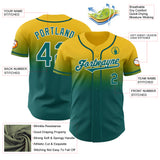 Custom Yellow Teal-White Authentic Fade Fashion Baseball Jersey