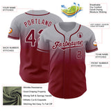 Custom Gray Crimson-White Authentic Fade Fashion Baseball Jersey