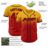 Custom Gold Red-Navy Authentic Fade Fashion Baseball Jersey