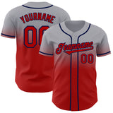 Custom Gray Red-Navy Authentic Fade Fashion Baseball Jersey