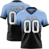Custom Light Blue White-Black Mesh Authentic Fade Fashion Football Jersey