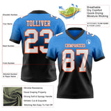 Custom Powder Blue White Black-Orange Mesh Authentic Fade Fashion Football Jersey