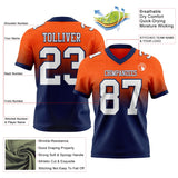 Custom Orange White-Navy Mesh Authentic Fade Fashion Football Jersey