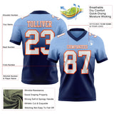Custom Light Blue White Navy-Orange Mesh Authentic Fade Fashion Football Jersey