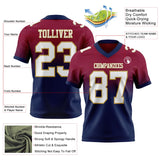 Custom Maroon White Navy-Old Gold Mesh Authentic Fade Fashion Football Jersey