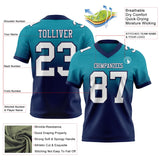Custom Teal White-Navy Mesh Authentic Fade Fashion Football Jersey