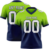 Custom Neon Green White-Navy Mesh Authentic Fade Fashion Football Jersey
