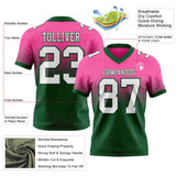 Custom Pink White-Green Mesh Authentic Fade Fashion Football Jersey