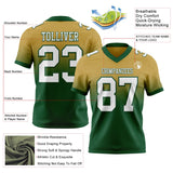 Custom Old Gold White-Green Mesh Authentic Fade Fashion Football Jersey
