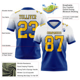 Custom White Yellow-Royal Mesh Authentic Fade Fashion Football Jersey