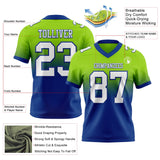 Custom Neon Green White-Royal Mesh Authentic Fade Fashion Football Jersey