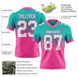 Custom Aqua White-Pink Mesh Authentic Fade Fashion Football Jersey