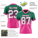 Custom Kelly Green White-Pink Mesh Authentic Fade Fashion Football Jersey