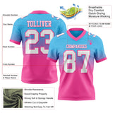 Custom Sky Blue White-Pink Mesh Authentic Fade Fashion Football Jersey