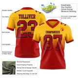 Custom Gold Red-Navy Mesh Authentic Fade Fashion Football Jersey