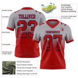 Custom Gray Red-Navy Mesh Authentic Fade Fashion Football Jersey
