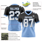 Custom Black White-Light Blue Mesh Authentic Fade Fashion Football Jersey