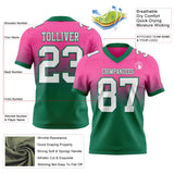 Custom Pink White-Kelly Green Mesh Authentic Fade Fashion Football Jersey