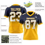 Custom Navy White-Gold Mesh Authentic Fade Fashion Football Jersey