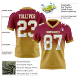 Custom Maroon White-Old Gold Mesh Authentic Fade Fashion Football Jersey