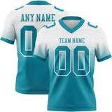 Custom White Teal Mesh Authentic Fade Fashion Football Jersey