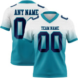 Custom White Navy-Teal Mesh Authentic Fade Fashion Football Jersey
